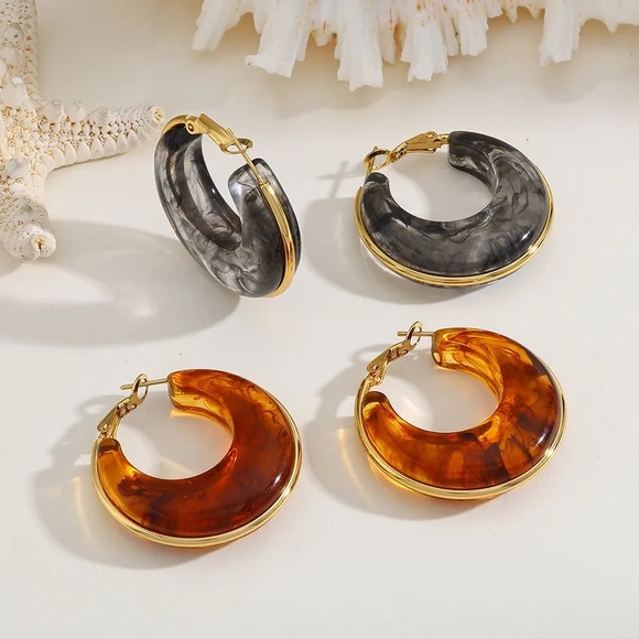 Amber Hoop Earrings | Waterproof Gold Plated Stainless Steel Hoops - Picture 5 of 5